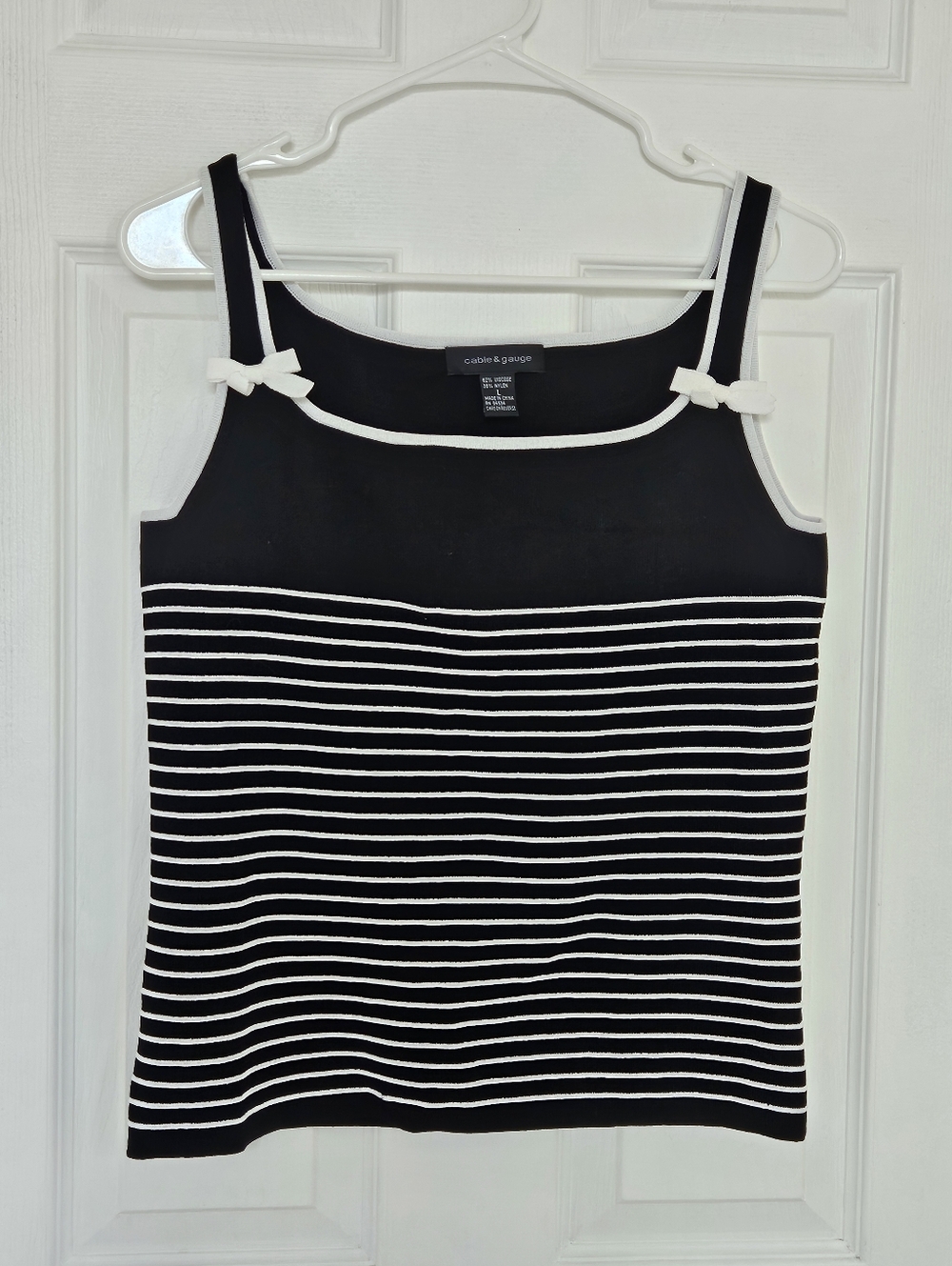 Cable & Gauge Black & White Striped Tank Top With Bows